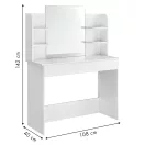 Fésülködőasztal, ModernHome PWSHT-20, 108 x 40 x 142 cm, fehér, nagy tükörrel, oldalsó polcokkal, rekeszes fiókkal