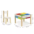 Gyerek asztal és szék szett, ECOTOYS XKF002, 1 db asztal + 2 db szék, fenyőfa lábak, kétoldalas asztallap, 4 kihúzható rekesz