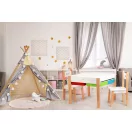 Gyerek asztal és szék szett, ECOTOYS XKF002, 1 db asztal + 2 db szék, fenyőfa lábak, kétoldalas asztallap, 4 kihúzható rekesz