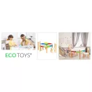 Gyerek asztal és szék szett, ECOTOYS XKF002, 1 db asztal + 2 db szék, fenyőfa lábak, kétoldalas asztallap, 4 kihúzható rekesz