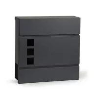   Postaláda, ModernHome HPB932-8, antracit, 37 x 37 x 10,3 cm, horganyzott acél, rozsdaálló, újságtartóval, falra és kerítésre szerelhető, zárt kialakítás, 2 kulccsal, szerelőkészlettel