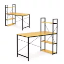 Számítógépasztal, ModernHome PJJCT002-302, 120 x 64 x 120,5 cm, világos tölgy, 4 polcos oldalsó állvánnyal, fa és fém anyagból