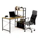 Számítógépasztal, ModernHome PJJCT002-302, 120 x 64 x 120,5 cm, világos tölgy, 4 polcos oldalsó állvánnyal, fa és fém anyagból