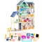 Fa babaház, ECOTOYS 8101, Maya rezidencia, 115 x 30,5 x 138,5 cm, 4 szint, 7 szoba, 28 db bútor, mozgó lift, terasz