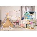 Fa babaház, ECOTOYS 8101, Maya rezidencia, 115 x 30,5 x 138,5 cm, 4 szint, 7 szoba, 28 db bútor, mozgó lift, terasz