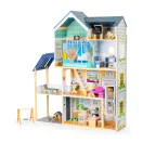 Fa babaház, ECOTOYS 8101, Maya rezidencia, 115 x 30,5 x 138,5 cm, 4 szint, 7 szoba, 28 db bútor, mozgó lift, terasz