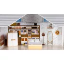 Fa babaház, ECOTOYS 8301, Emma rezidencia, 60 x 24 x 70 cm, 3 szint, 6 szoba, 10 db színes bútor és kiegészítő, 3 éves kortól