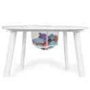 Gyerek asztal és szék szett, ECOTOYS WH135, fehér, 1 db asztal + 2 db szék, fenyőfa lábak, játéktároló háló, kerek asztal