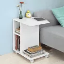 Dohányzóasztal, ModernHome PJJCFT0060, fehér, 45 x 35 cm, téglalap alakú, magasság: 58 cm, 3 szintes, 4 polcos, bevonatos faforgács asztallap