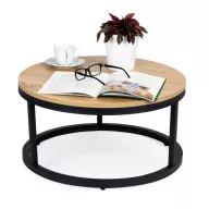   Dohányzóasztal, ModernHome PJJCFT0068, átmérő: 60 cm, kör alakú, magasság: 31,5 cm, fém váz, forgácslap asztallap