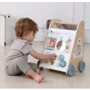 Fa járássegítő, MULTISTORE 2145, oktató panel mozgatható elemekkel és formaválogató kockákkal, 45,5 x 26,5 x 31,5 cm, stabil kivitel