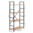 Könyvespolc, ModernHome CWJ6024112LG, 58,5 × 23,5 × 113 cm, vad tölgy, 4 polcos, fém váz, MDF polc, falhoz rögzíthető