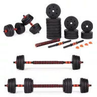   Súlyzókészlet, MOVEPRO GB-SX, 2 x 20 kg (összesen 40 kg), rúdcsatlakozóval súlyzórúddá alakítható, 16 tárcsával, csúszásmentes markolat