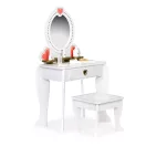 Játék fésülködő asztal, ECOTOYS W08H102B, 50 x 92,5 x 33 cm, fa és MDF, szívecskés tükörrel, fiókkal, székkel, kiegészítőkkel