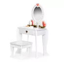 Játék fésülködő asztal, ECOTOYS W08H102B, 50 x 92,5 x 33 cm, fa és MDF, szívecskés tükörrel, fiókkal, székkel, kiegészítőkkel
