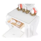 Játék fésülködő asztal, ECOTOYS W08H102B, 50 x 92,5 x 33 cm, fa és MDF, szívecskés tükörrel, fiókkal, székkel, kiegészítőkkel