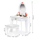 Játék fésülködő asztal, ECOTOYS W08H102B, 50 x 92,5 x 33 cm, fa és MDF, szívecskés tükörrel, fiókkal, székkel, kiegészítőkkel
