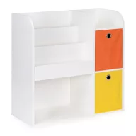   Gyerek könyvespolc, ECOTOYS ZKB-02A, fehér, 89 x 88 x 35 cm, 2 db kihúzható textil tárolóval, laminált forgácslap