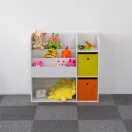 Gyerek könyvespolc, ECOTOYS ZKB-02A, fehér, 89 x 88 x 35 cm, 2 db kihúzható textil tárolóval, laminált forgácslap