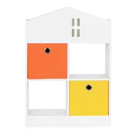   Gyerek könyvespolc, ECOTOYS ZKB-03A, fehér, 65,2 x 90,5 x 27 cm, házikó formájú, 2 db kihúzható textil tárolóval, laminált forgácslap