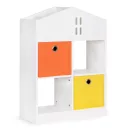 Gyerek könyvespolc, ECOTOYS ZKB-03A, fehér, 65,2 x 90,5 x 27 cm, házikó formájú, 2 db kihúzható textil tárolóval, laminált forgácslap