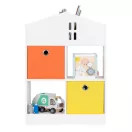 Gyerek könyvespolc, ECOTOYS ZKB-03A, fehér, 65,2 x 90,5 x 27 cm, házikó formájú, 2 db kihúzható textil tárolóval, laminált forgácslap