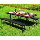Sörpad szett, MultiGarden SZK-180B + 2 db SBK-18, barna, 180 cm, összecsukható, acél keret, HDPE műanyag felület, 3 db, asztal és 2 pad, 8 személyes