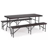   Sörpad szett, MultiGarden RZK-180B + 2 db RBK-18, barna, 180 cm, összecsukható, acél keret, HDPE műanyag felület, 3 db, asztal és 2 pad, 8 személyes