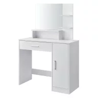   Sminkasztal, ModernHome PWJJDT0012, fehér, 90 x 40 x 137,5 cm, tükör, 2 fiók, 3 polc, laminált bútorlap