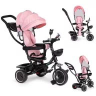   Háromkerekű tricikli, ECOTOYS JM-066-9, rózsaszín, forgatható ülés, levehető napellenző, szülőkormány, biztonsági öv és karfa, tartós gumikerekek, teherbírás: 25 kg
