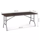 Kerti asztal, MultiGarden SZK-180B, barna, 180 cm, acél keret, HDPE műanyag felület, összecsukható, fahatású, vízálló