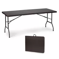   Kerti asztal, MultiGarden RZK-180B, barna, 180 cm, acél keret, HDPE műanyag felület, összecsukható, rattan hatású, teherbírás: 100 kg