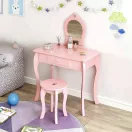 Gyerek sminkasztal, ECOTOYS FH-KF200011-P, 65 x 110 x 43 cm, rózsaszín, fából készült, tükörrel, fiókkal, ülőkével, falra rögzíthető, 3 éves kortól
