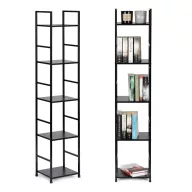   Könyvespolc, ModernHome CWJ3024144L, 144,5 x 29 x 23,5 cm, fekete, 5 polcos, fém váz, MDF polc, falhoz rögzíthető