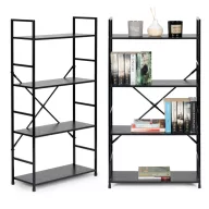   Könyvespolc, ModernHome CWJ6024112LG, 113 x 58,5 x 23,5 cm, fekete, 4 polcos, fém váz, MDF polc, falhoz rögzíthető