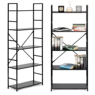   Könyvespolc, ModernHome CWJ6024144LG, 144 x 58,5 x 23,5 cm, fekete, 5 polcos, fém váz, MDF polc, falhoz rögzíthető
