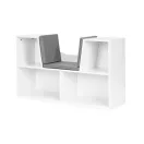 Gyerek könyvespolc, ECOTOYS ZKB-5W, fehér, 102 x 61 x 30 cm, ülőkével, 4 rekeszes, párnázott ülőrész, levehető és mosható párna, forgácslap