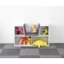 Gyerek könyvespolc, ECOTOYS ZKB-5W, fehér, 102 x 61 x 30 cm, ülőkével, 4 rekeszes, párnázott ülőrész, levehető és mosható párna, forgácslap