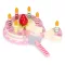 Játék születésnapi készlet, ECOTOYS TL10032, tépőzáras gyertyákkal, epres dísszel, 15 db, szeletelhető, tányérral és tortalapáttal