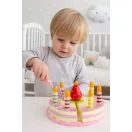 Játék születésnapi készlet, ECOTOYS TL10032, tépőzáras gyertyákkal, epres dísszel, 15 db, szeletelhető, tányérral és tortalapáttal
