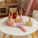 Játék születésnapi készlet, ECOTOYS TL10032, tépőzáras gyertyákkal, epres dísszel, 15 db, szeletelhető, tányérral és tortalapáttal