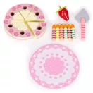 Játék születésnapi készlet, ECOTOYS TL10032, tépőzáras gyertyákkal, epres dísszel, 15 db, szeletelhető, tányérral és tortalapáttal