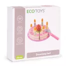 Játék születésnapi készlet, ECOTOYS TL10032, tépőzáras gyertyákkal, epres dísszel, 15 db, szeletelhető, tányérral és tortalapáttal