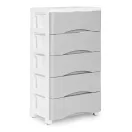 Gurulós tároló, ModernHome PJJCBS0024-05A, fehér/szürke, 27 x 75 x 39 cm, fiókos, 5 fiókkal, kerekes, műanyag