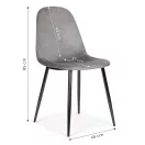 Étkezőszék, ModernHome J933, 4 db, szürke, 85 x 46 x 37 cm, bársony kárpit, acél lábak, háttámla, teherbírás: 120 kg