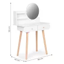 Sminkasztal, ModernHome CHDT05, fehér, 80 x 40 x 122 cm, kerek tükör 40 x 40 cm, 2 fiók, polcok, fa és laminált forgácslap