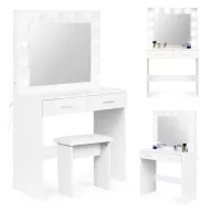   Sminkasztal, ModernHome CHDT03, 80 x 40 x 140 cm, 12 db LED, tükör, 2 fiók, ülőke, laminált bútorlap