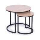 Dohányzóasztal szett, ModernHome PJJCT0111, átmérő 60 és 40 cm, kör alakú, magasság: 52 és 44 cm, fém váz, bevonatos faforgács asztallap, 2 darabos