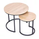 Dohányzóasztal szett, ModernHome PJJCT0111, átmérő 60 és 40 cm, kör alakú, magasság: 52 és 44 cm, fém váz, bevonatos faforgács asztallap, 2 darabos