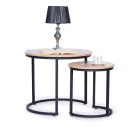Dohányzóasztal szett, ModernHome PJJCT0111, átmérő 60 és 40 cm, kör alakú, magasság: 52 és 44 cm, fém váz, bevonatos faforgács asztallap, 2 darabos